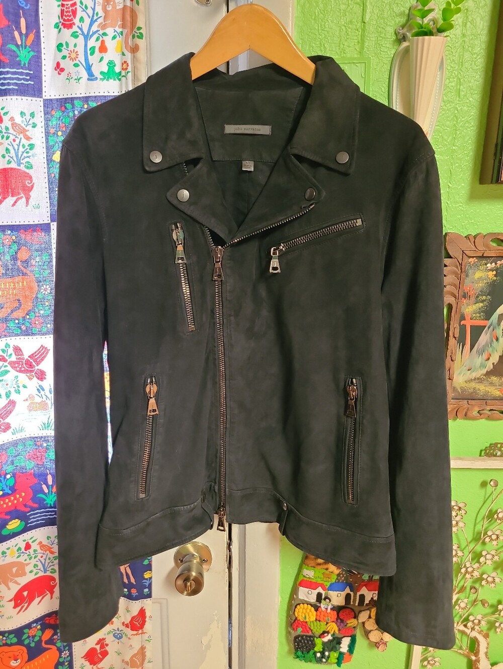John Varvatos Men’s Black Goat Suede Asymmetrical Biker Jacket 50 EU $1,998 MSRP